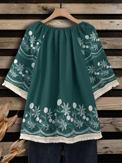 Plus Size Round Neck Floral Print Summer Casual Holiday Shirt