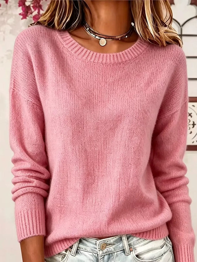 Women's Casual Solid Color Round Neck Top