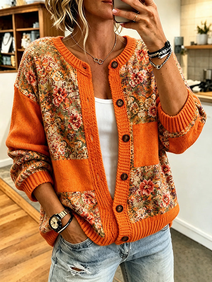 Ladies' Casual Southern Floral Knitted Cardigan Top
