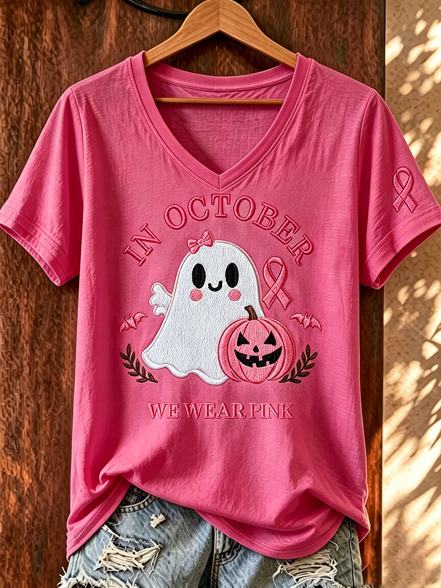 Women's Halloween Cute Ghost Pumpkin Printed Short Sleeved T-Shirt
