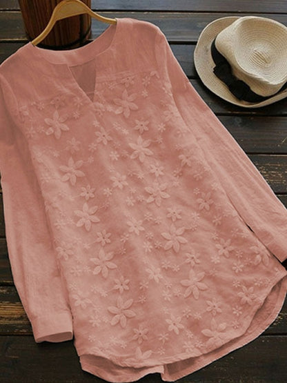 Women's lace embroidered long-sleeved shirt