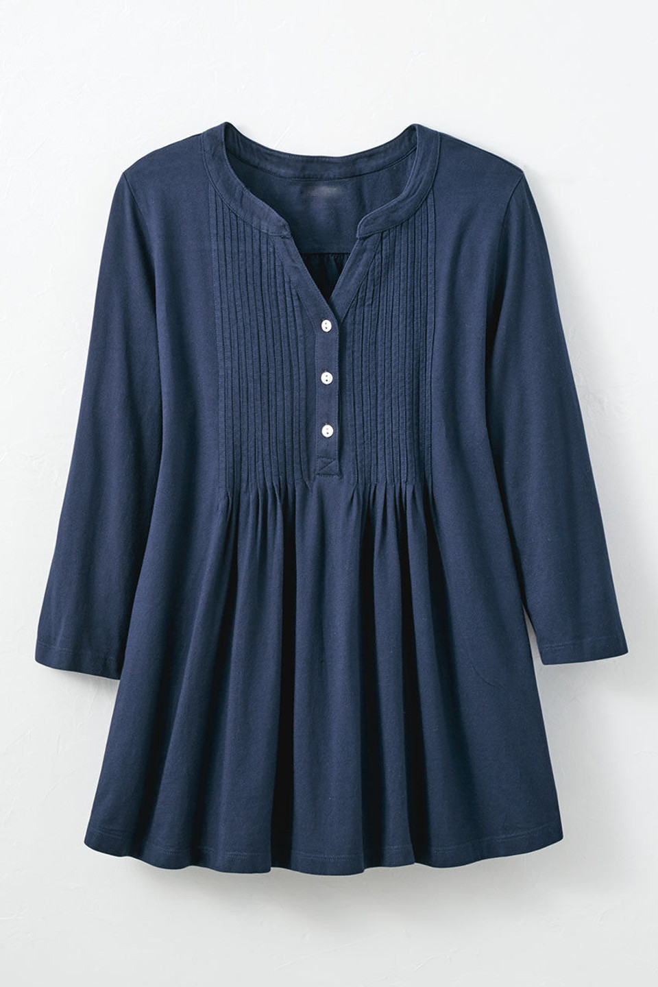 Pintucked Knit Henley A-line Tunic