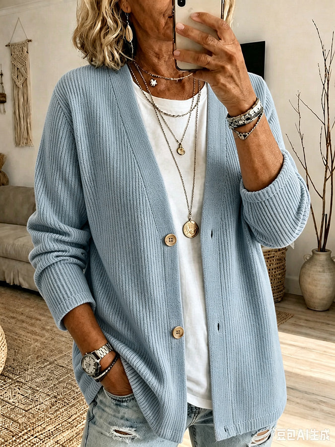 Women's Pink Floral Pattern Knit Cardigan
