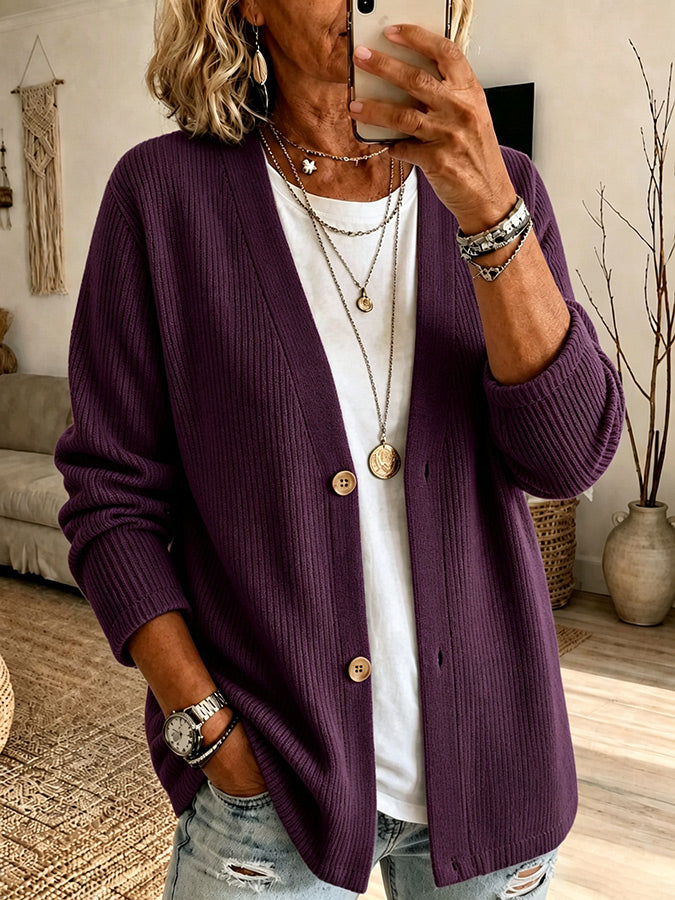 Women's Pink Floral Pattern Knit Cardigan