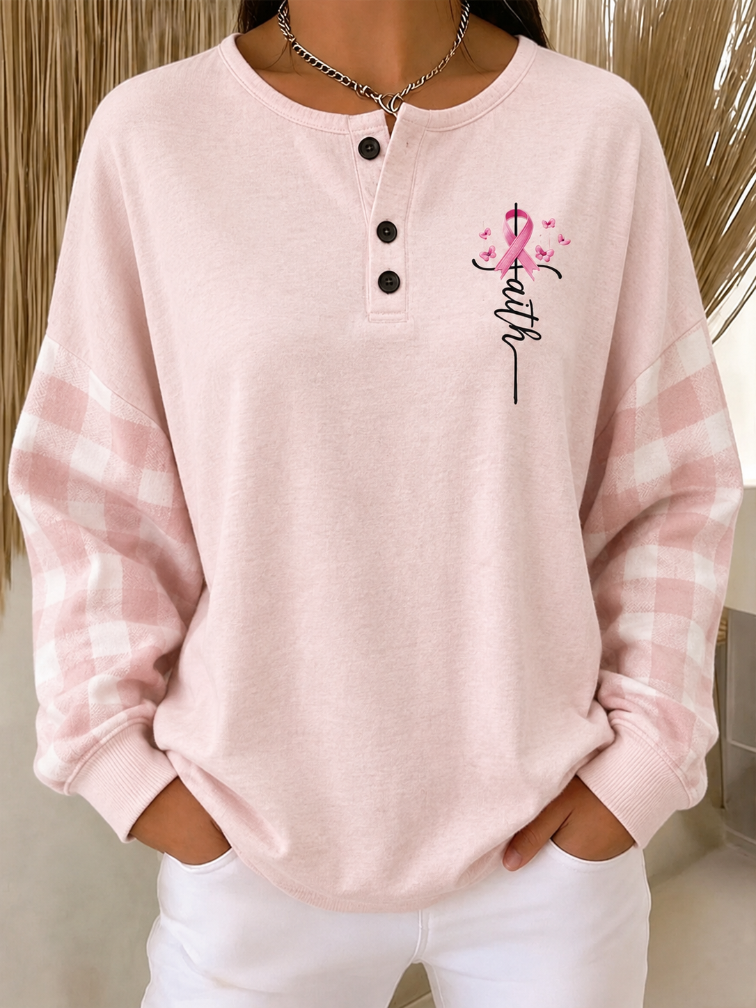 Women's Breast Cancer Awareness Print Knit Top