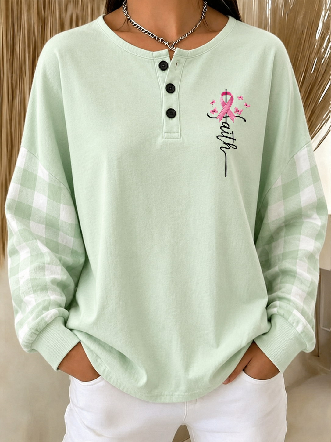 Women's Breast Cancer Awareness Print Knit Top
