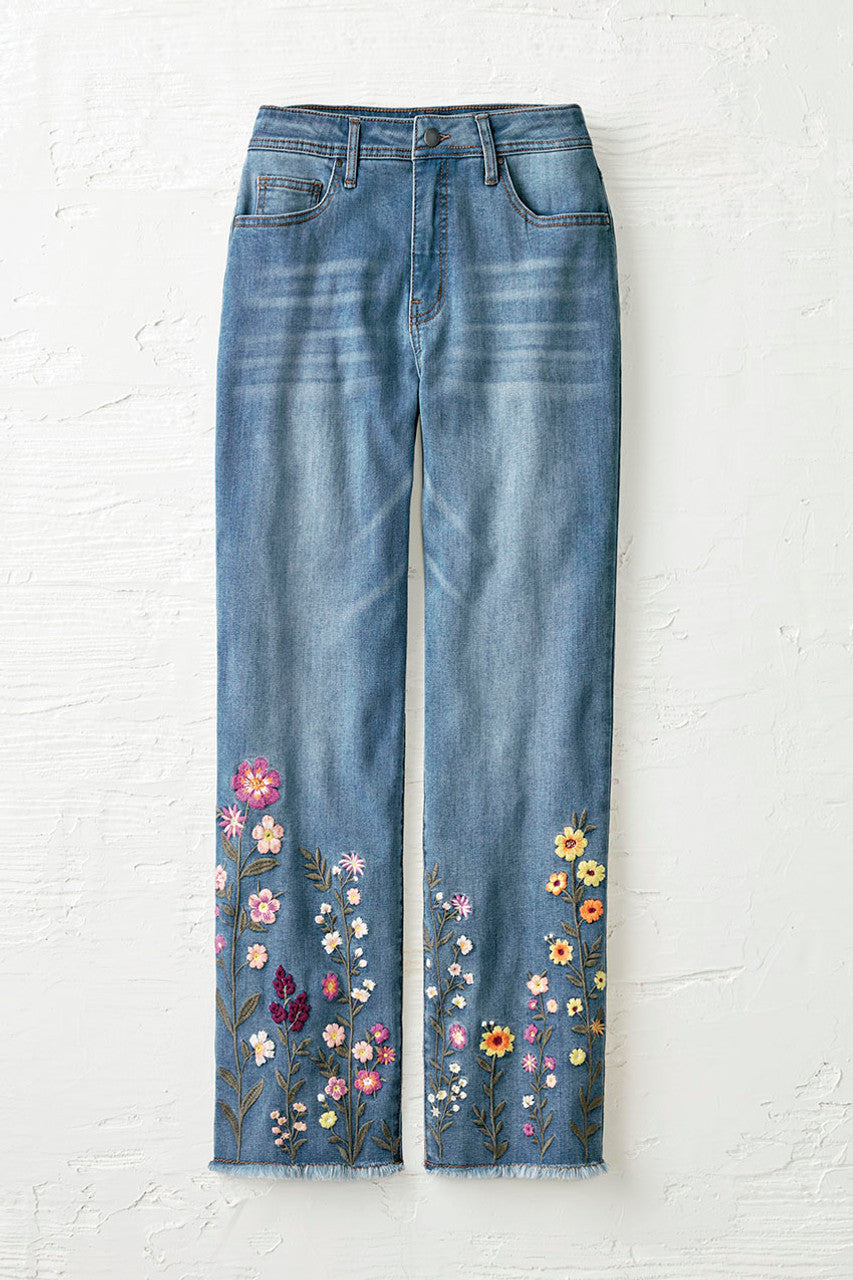 Wildflower Embroidered Cropped Jeans