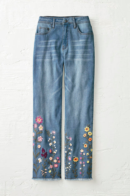Wildflower Embroidered Cropped Jeans