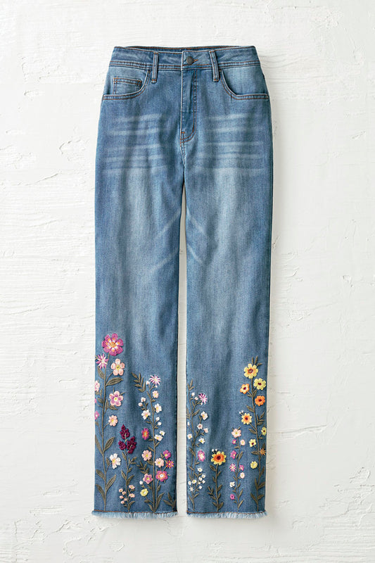 Wildflower Embroidered Cropped Jeans