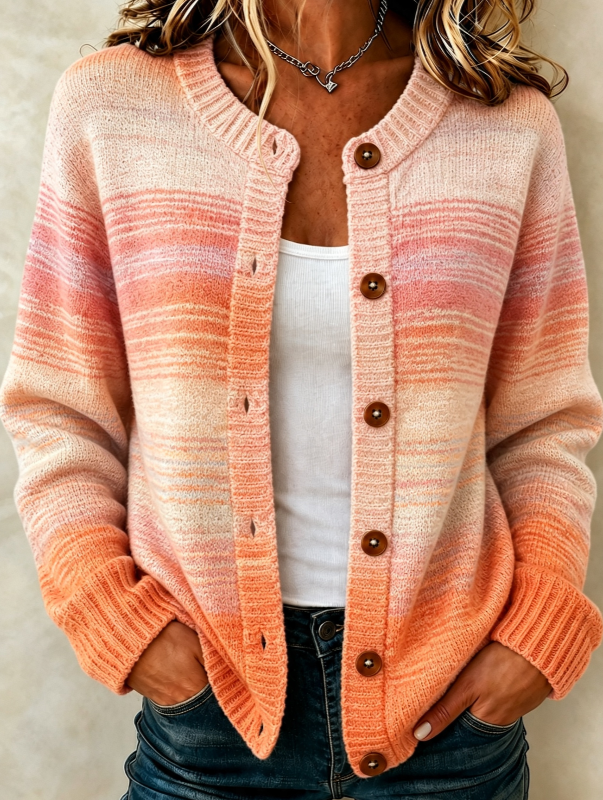 Women'S Casual Retro Striped Knitted Cardigan Top
