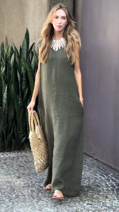 Women's Cotton linen dress with pocket