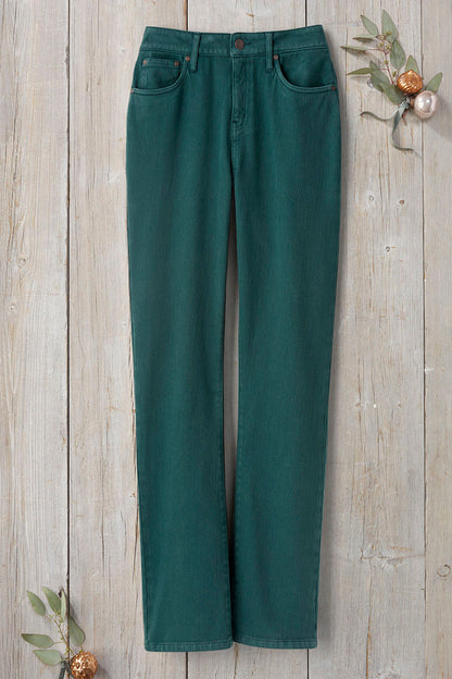 Knit Denim High Rise Straight-Leg Jeans