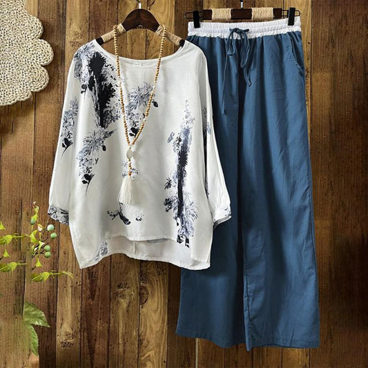 Comfy 3/4 Sleeve Print Two Piece Set