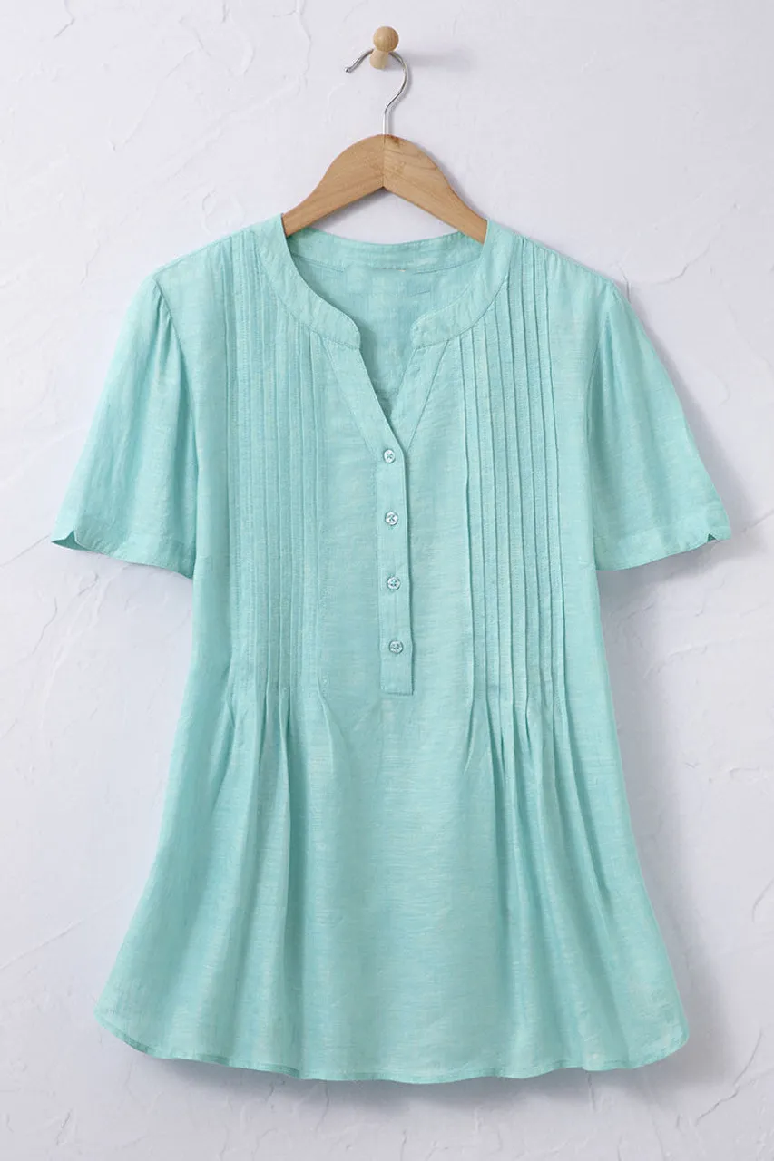 S/S Linen Tuck & Release Blouse