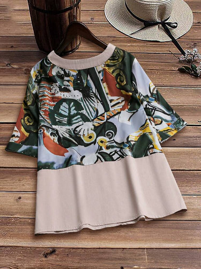 Women's Round-Neck Patterned Shirt, Summer