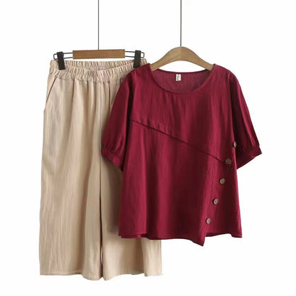 2024 Summer New Arrival Button 2 Pieces Suit Loose Cotton Linen