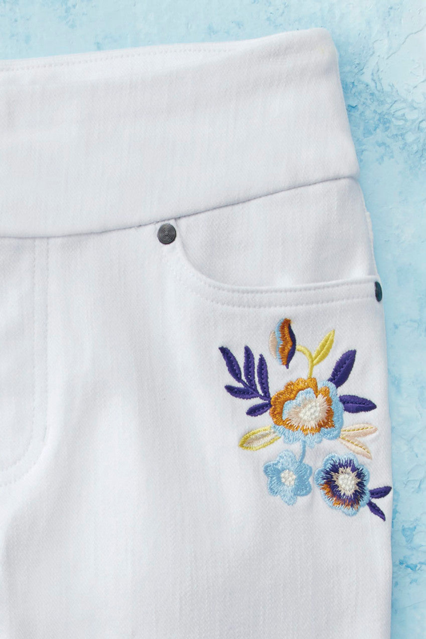 Embroidered Knit Denim Shorts