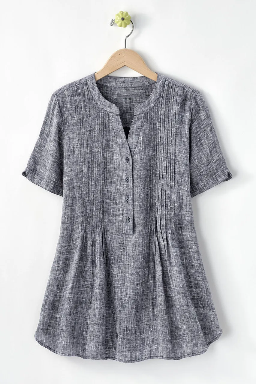 S/S Linen Tuck & Release Blouse