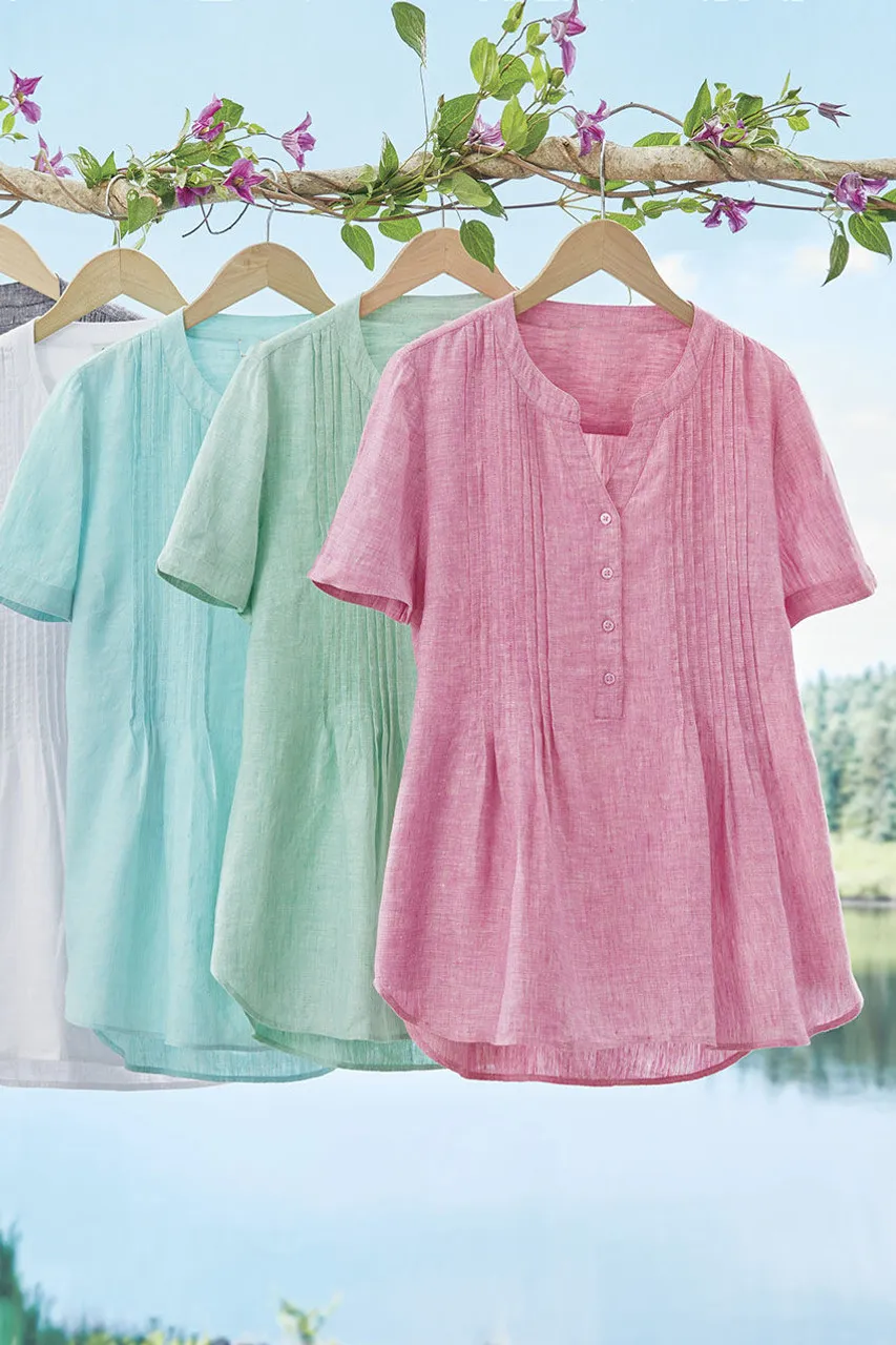 S/S Linen Tuck & Release Blouse