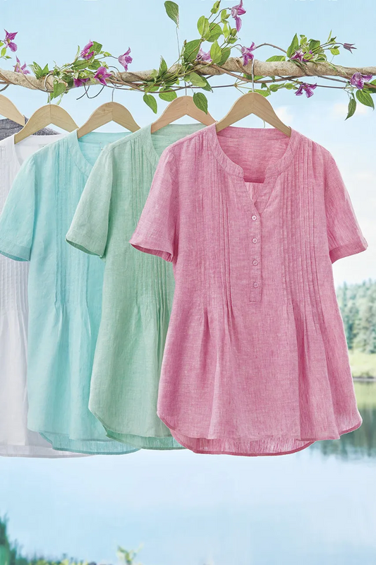 S/S Linen Tuck & Release Blouse