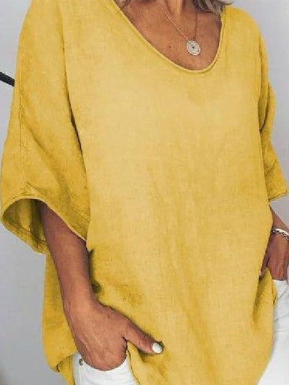 Casual Cotton And Linen T-Shirt