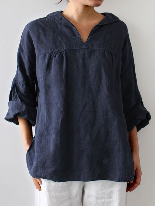 Women’s Casual Pure Color Elegant Lapel Collar Shirt
