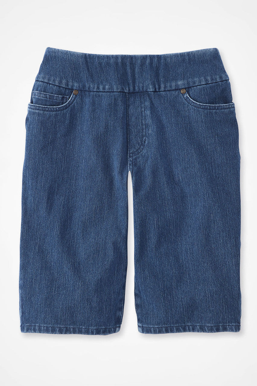 Knit Denim Mid Rise Pull-On Shorts