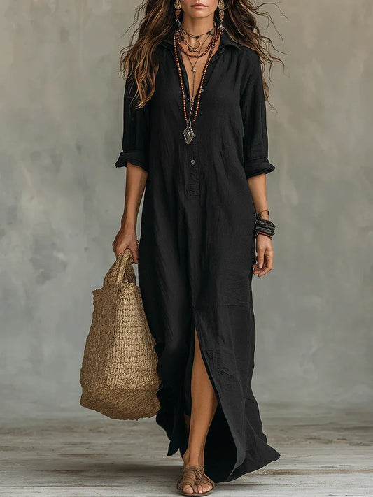 🌿New Linen🔥 Flowy Maxi Dress with Front Buttons