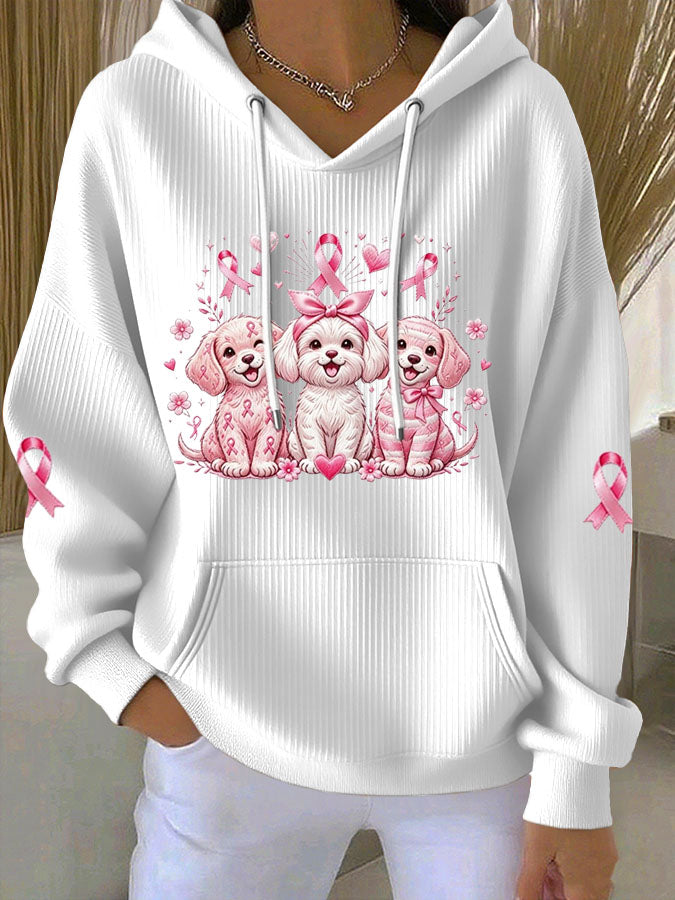 Women'S Breast Cancer Awareness Print Casual Hoodie