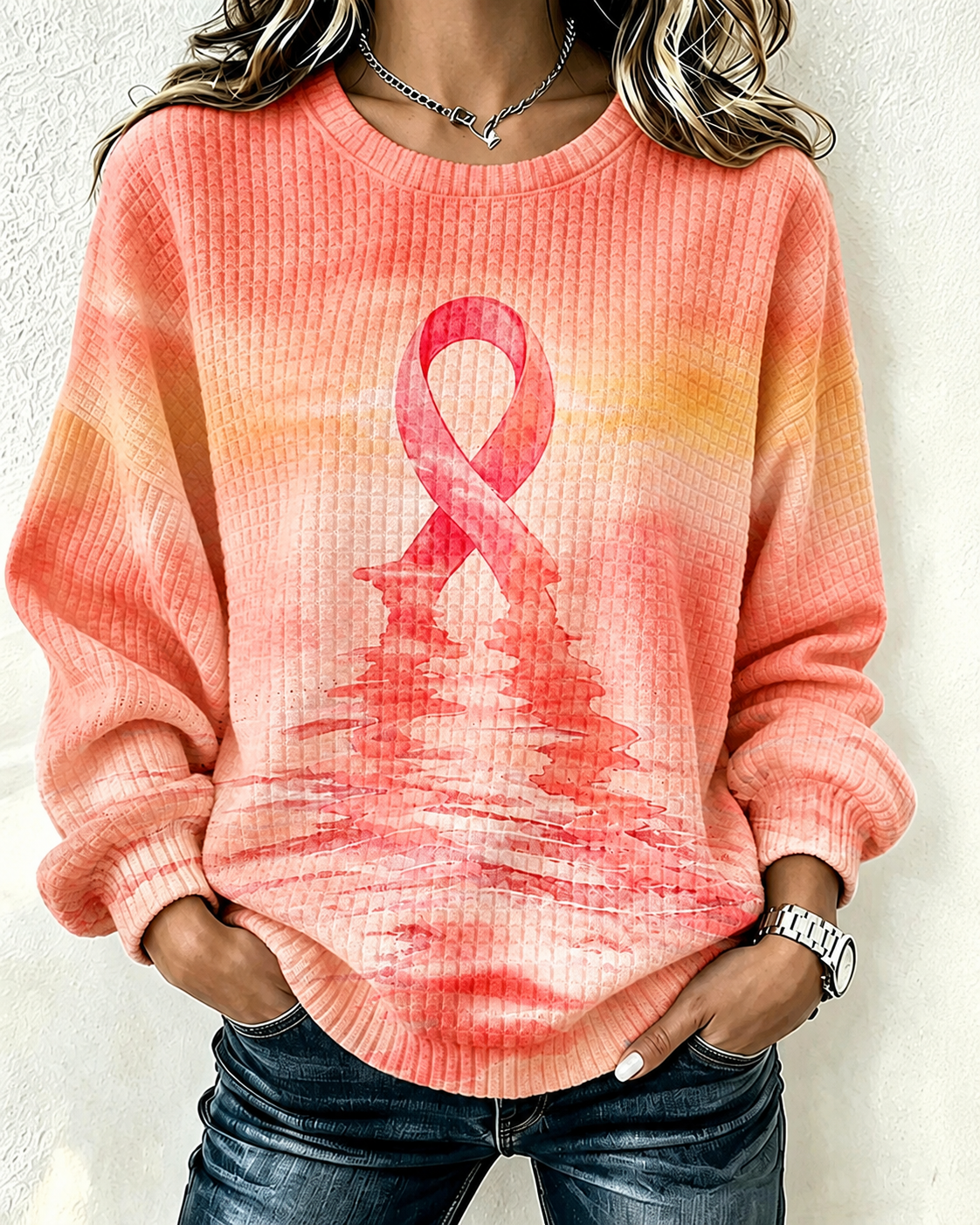 Women'S Casual Rugby Printed Round Neck Pullover