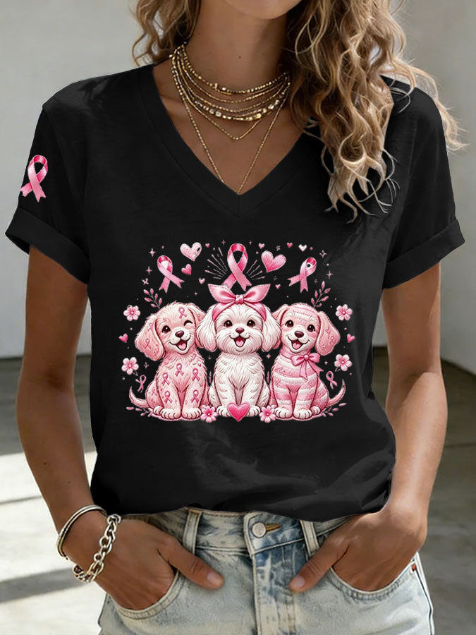 Women'S Breast Cancer Awareness Dachshund Print T-Shirt