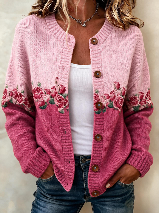 Women's Casual Floral Knitted Cardigan Top