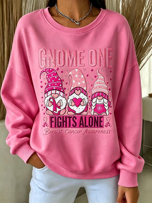 Women's Breast Cancer Striped Round Neck Sweatshirt