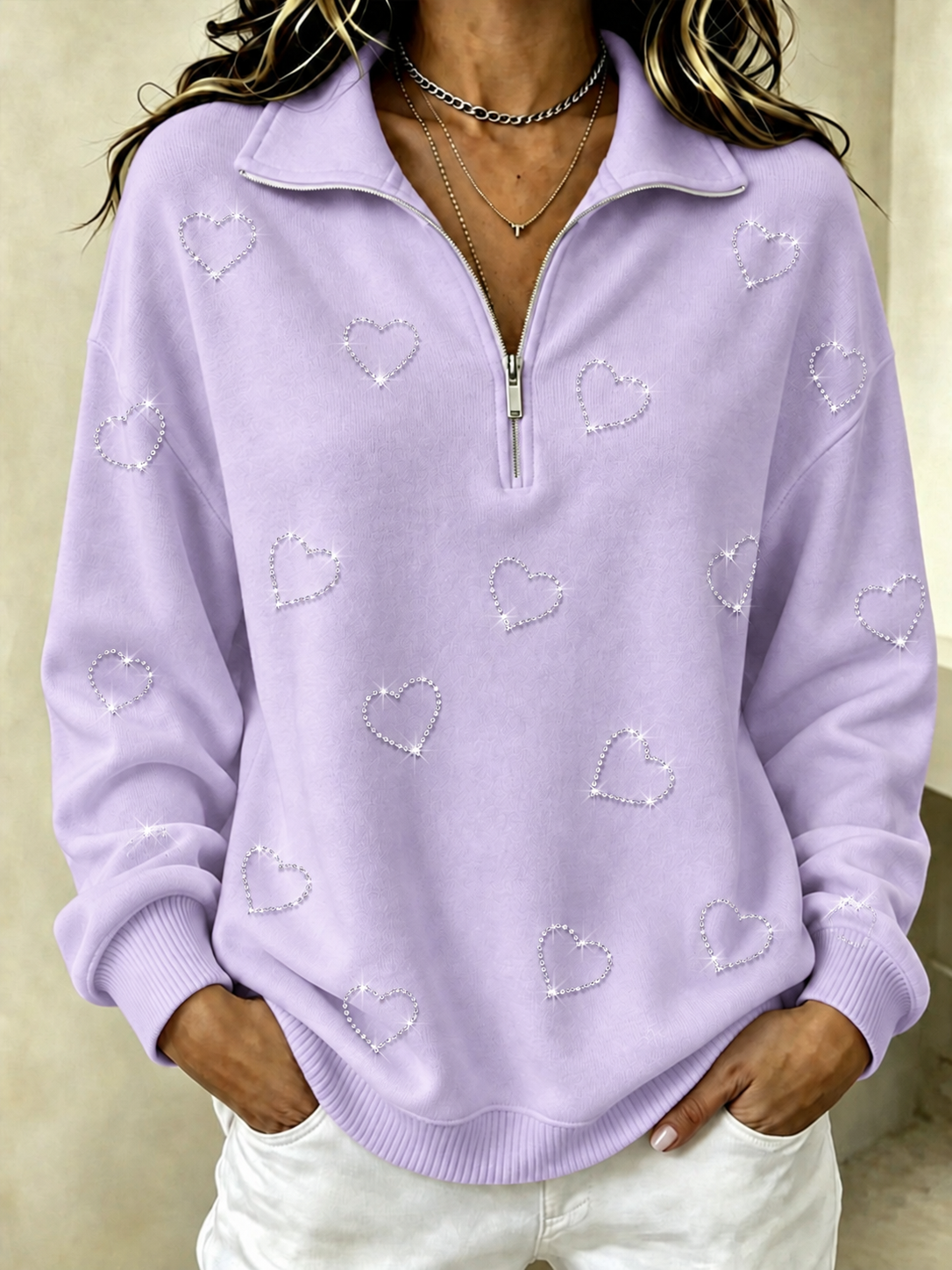 Women's Heart-Shaped Hot Stamping Zipper Sports Shirt