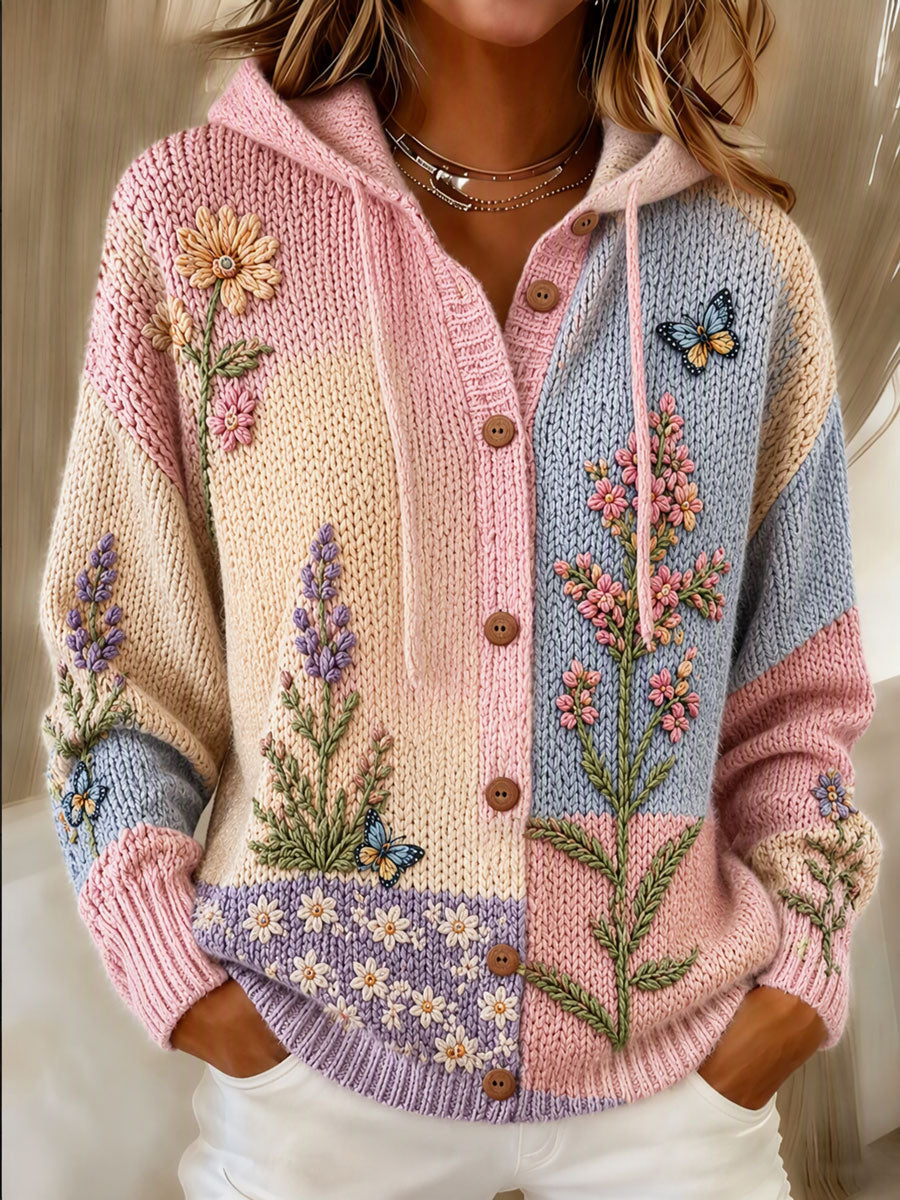 Women'S Breast Cancer Plant Flower Pattern Knitting Top