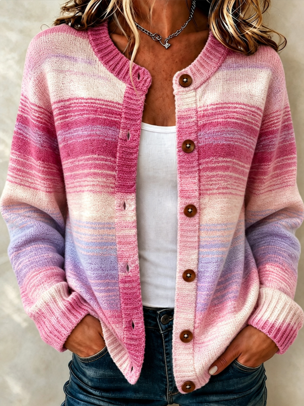 Women'S Casual Retro Striped Knitted Cardigan Top