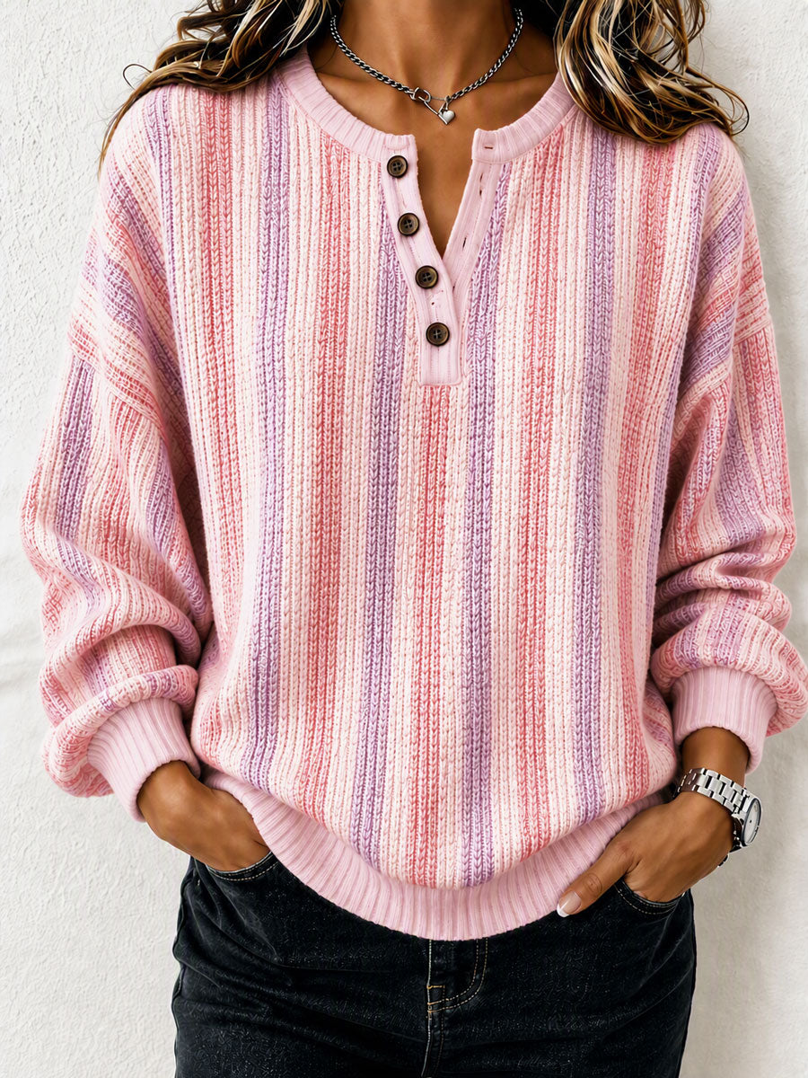 Women'S Casual Henry Collar Breast Cancer Printed Shirt