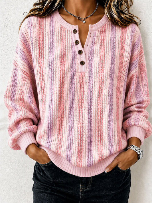 Women'S Casual Henry Collar Breast Cancer Printed Shirt