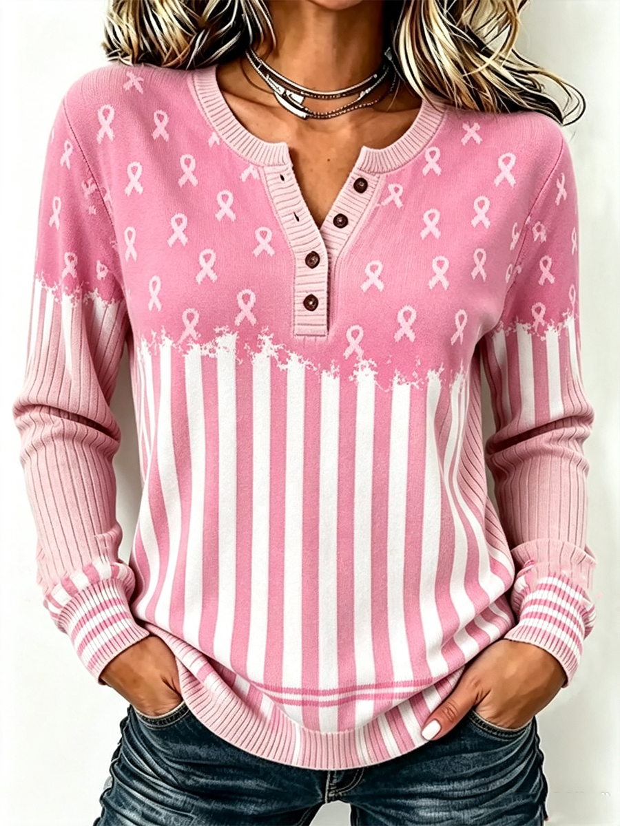 Women'S Plaid Henley Collar Casual Long-Sleeved Sweatshirt
