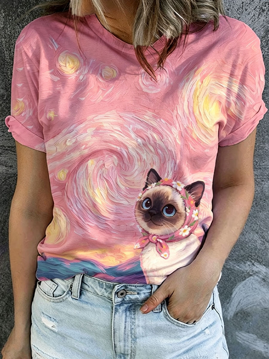 Women's Pink art painting T-Shirt