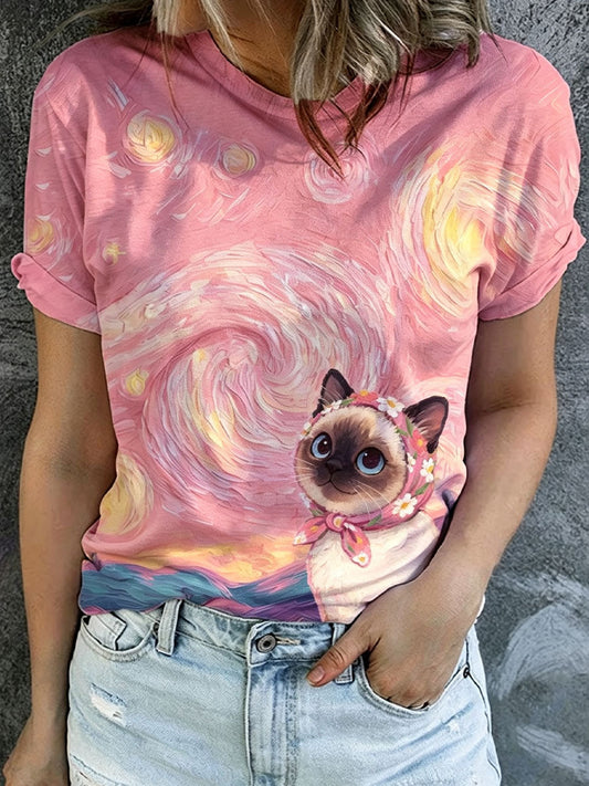 Women's Pink art painting T-Shirt