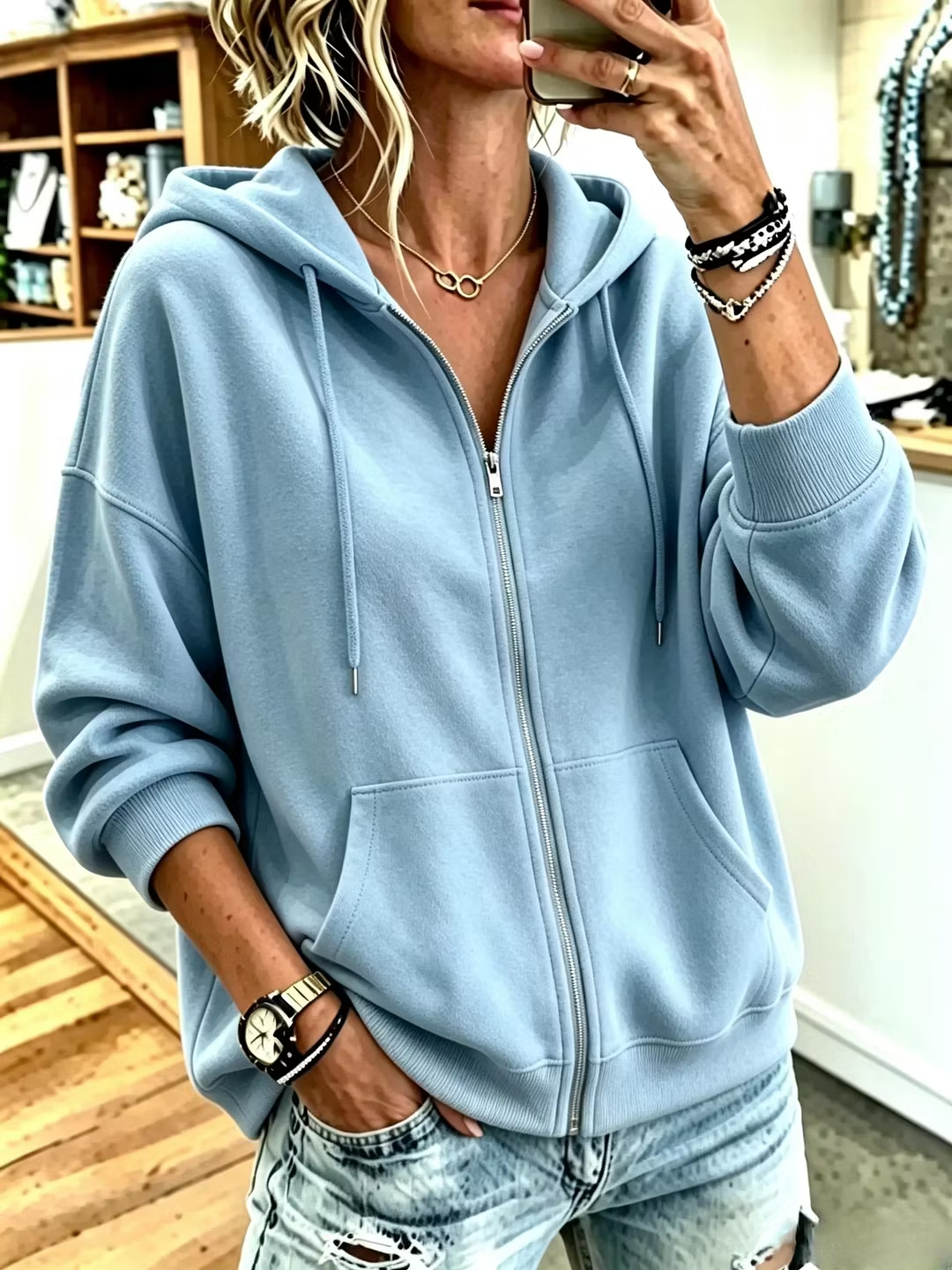 Women Plain Long Sleeve Casual Daily Spring/Fall Hoodie