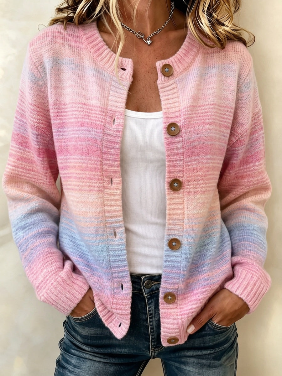 Women's Striped Gradient Pattern Knitted Cardigan Top