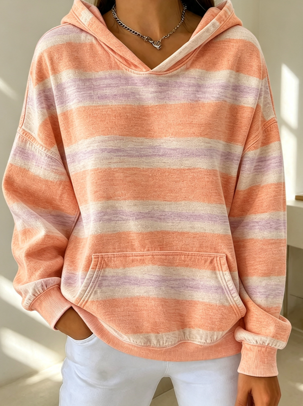Women'S Breast Cancer Awareness Print Long Sleeve Hooded Sweatshirt