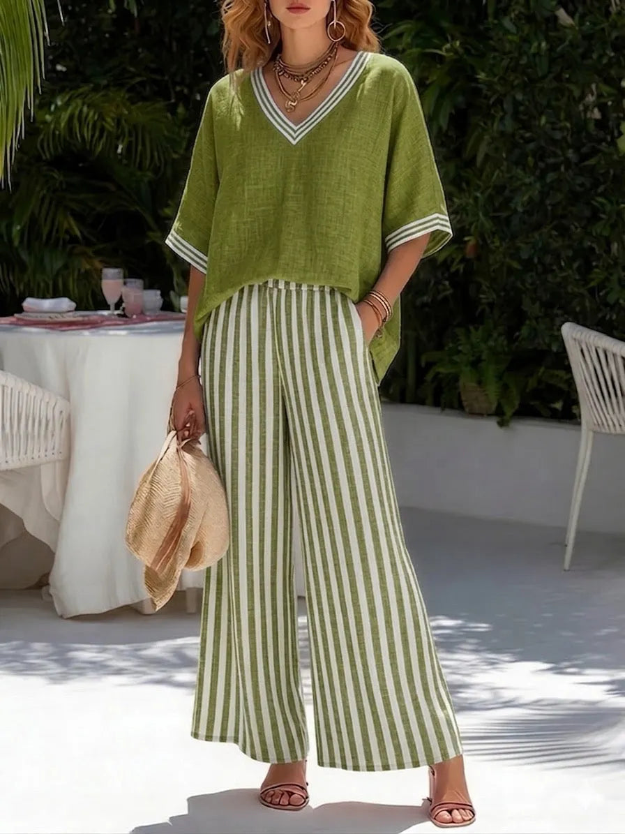 🌿New Linen🔥Elegant and Casual Striped Linen and Cotton Blend Set