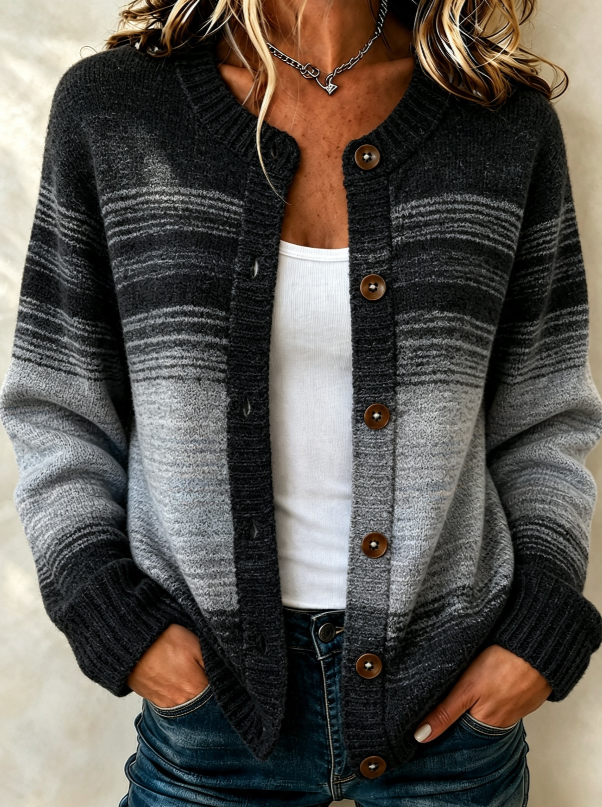 Women'S Casual Retro Striped Knitted Cardigan Top