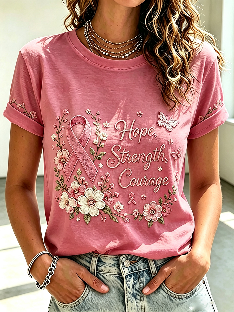 Women's Casual Cancer Flower Battle T-Shirt