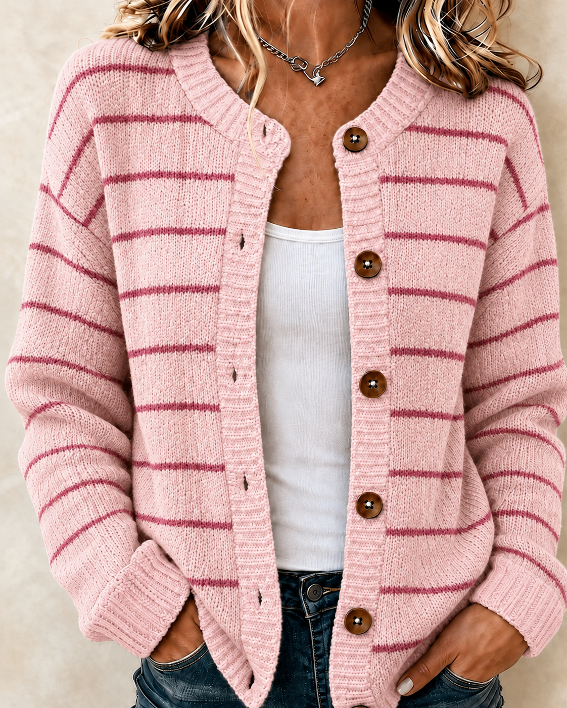 Women'S Casual Retro Striped Knitted Cardigan Top