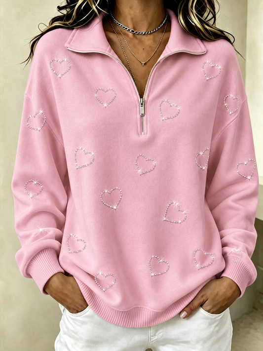 Women's Heart-Shaped Hot Stamping Zipper Sports Shirt