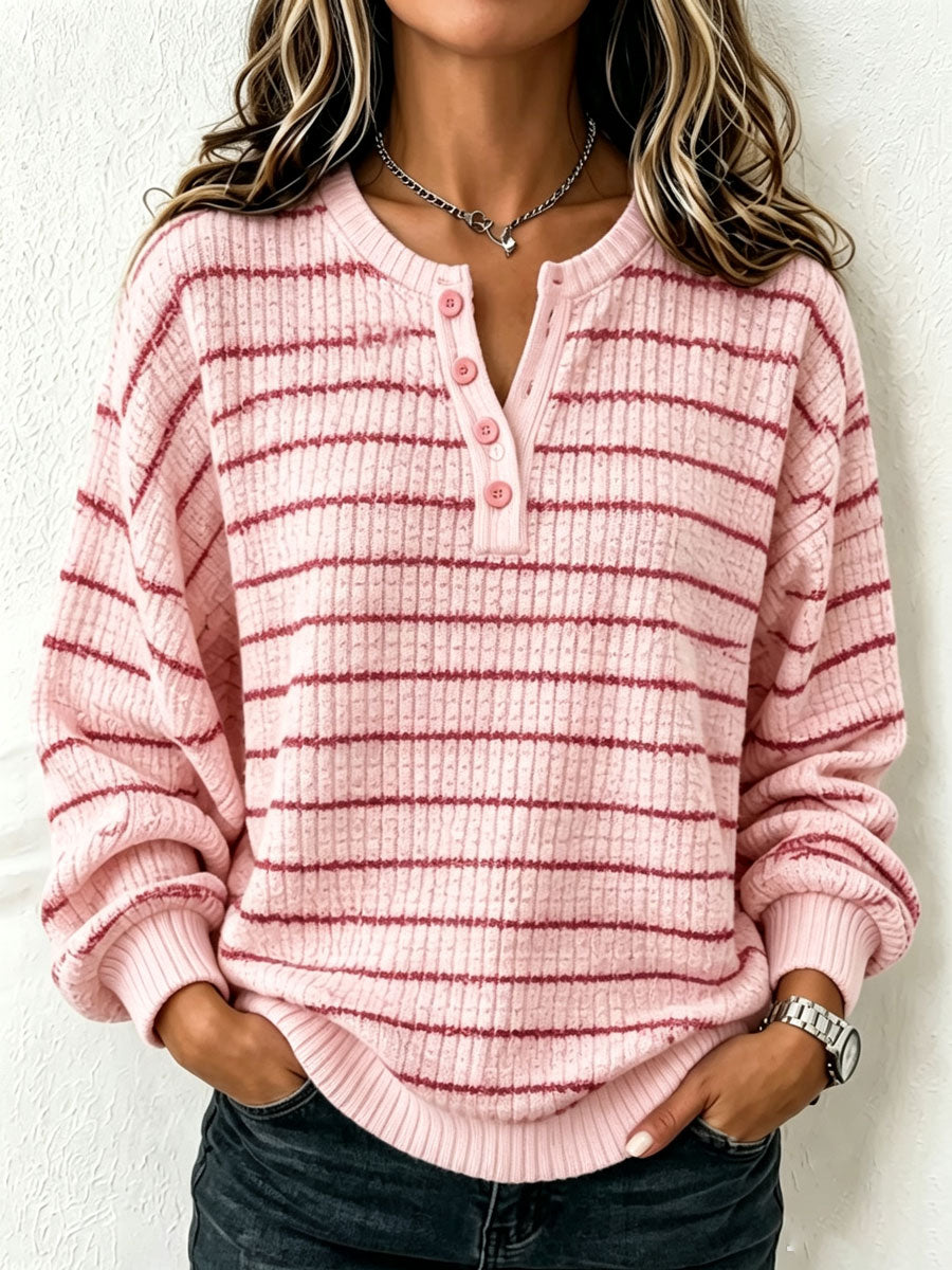 Women'S Casual Henry Collar Breast Cancer Printed Shirt